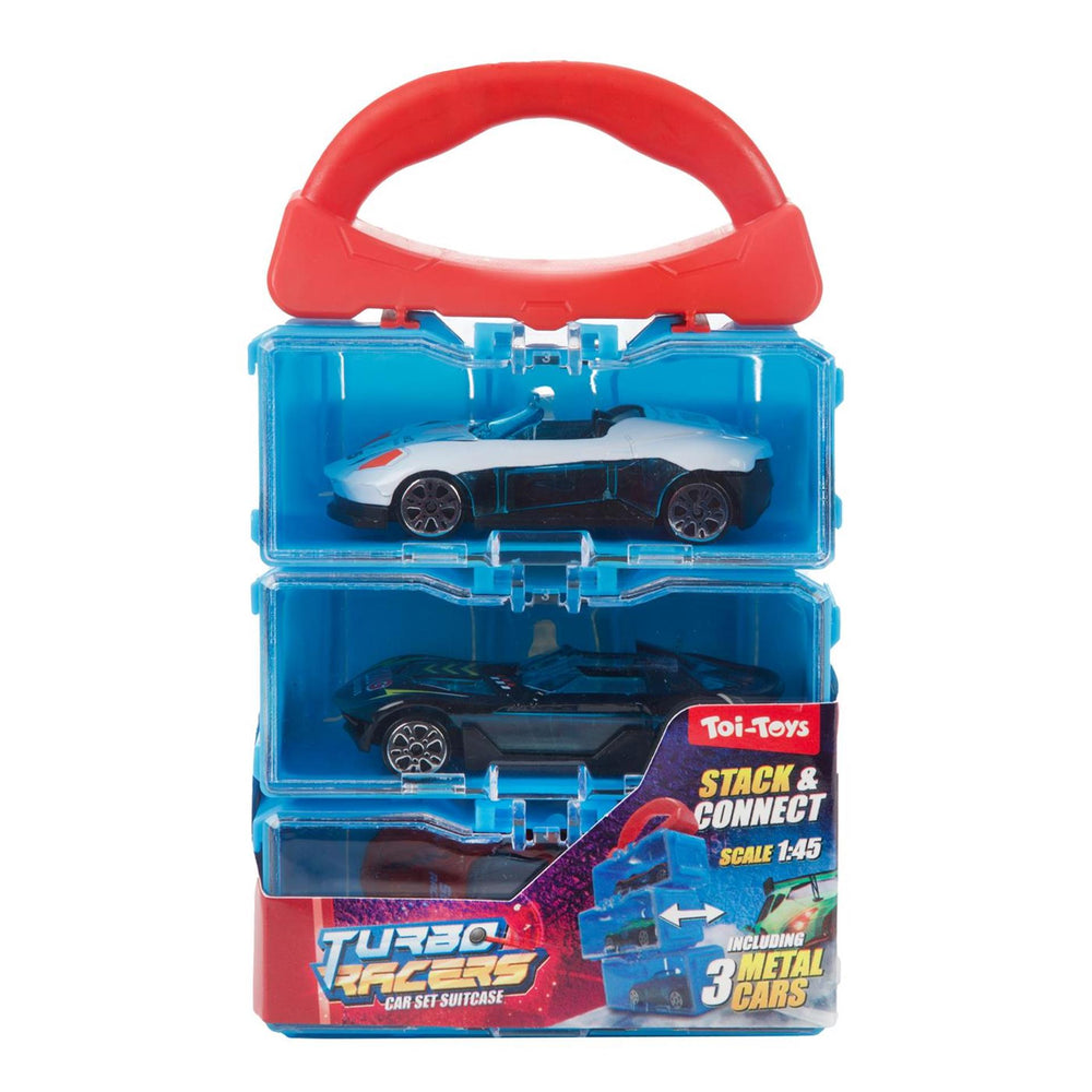 Toi-toys turbo racers opbergkoffer met 3 metalen auto's