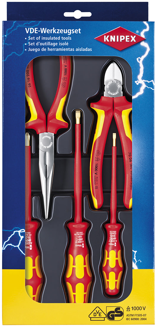 Knipex vde-gereedschapset 00 20 13 gereedschapsset (rood geel, 5 delig)