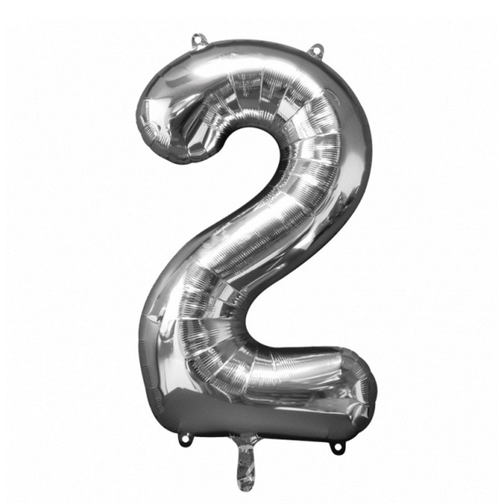 Basis folie ballon nummer 2 50x88 cm zilver