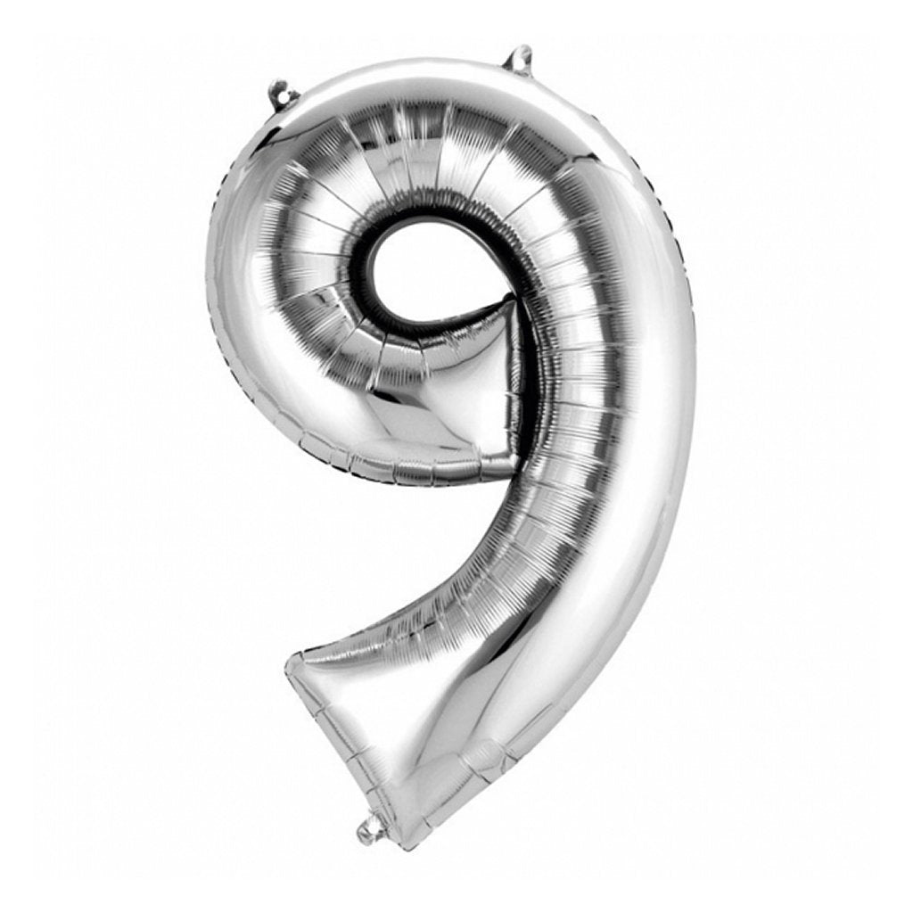 Basis folie ballon nummer 9 63x86 cm zilver