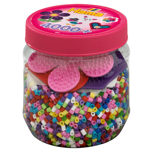 Hama strijkkralen ton met 4000 stuks + 3 platen roze | 2 stuks