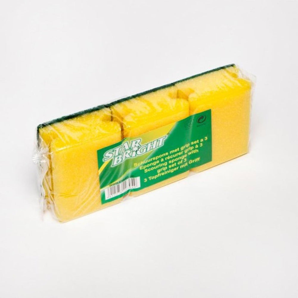 Starbright schuurspons met grip 9x7x4.5cm 3 stuks