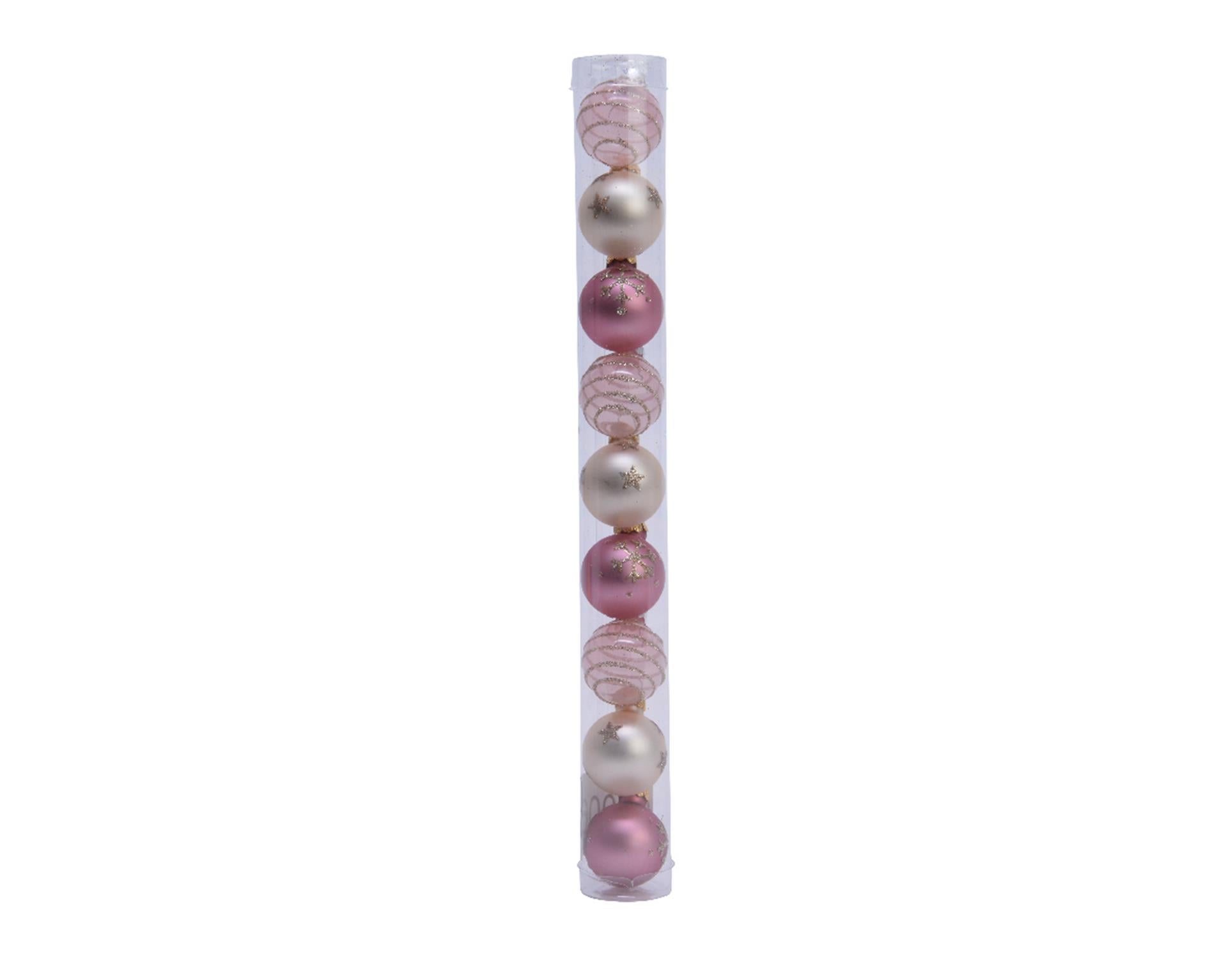 Decoris kerstballen 3cm 9 stuks glas roze champa