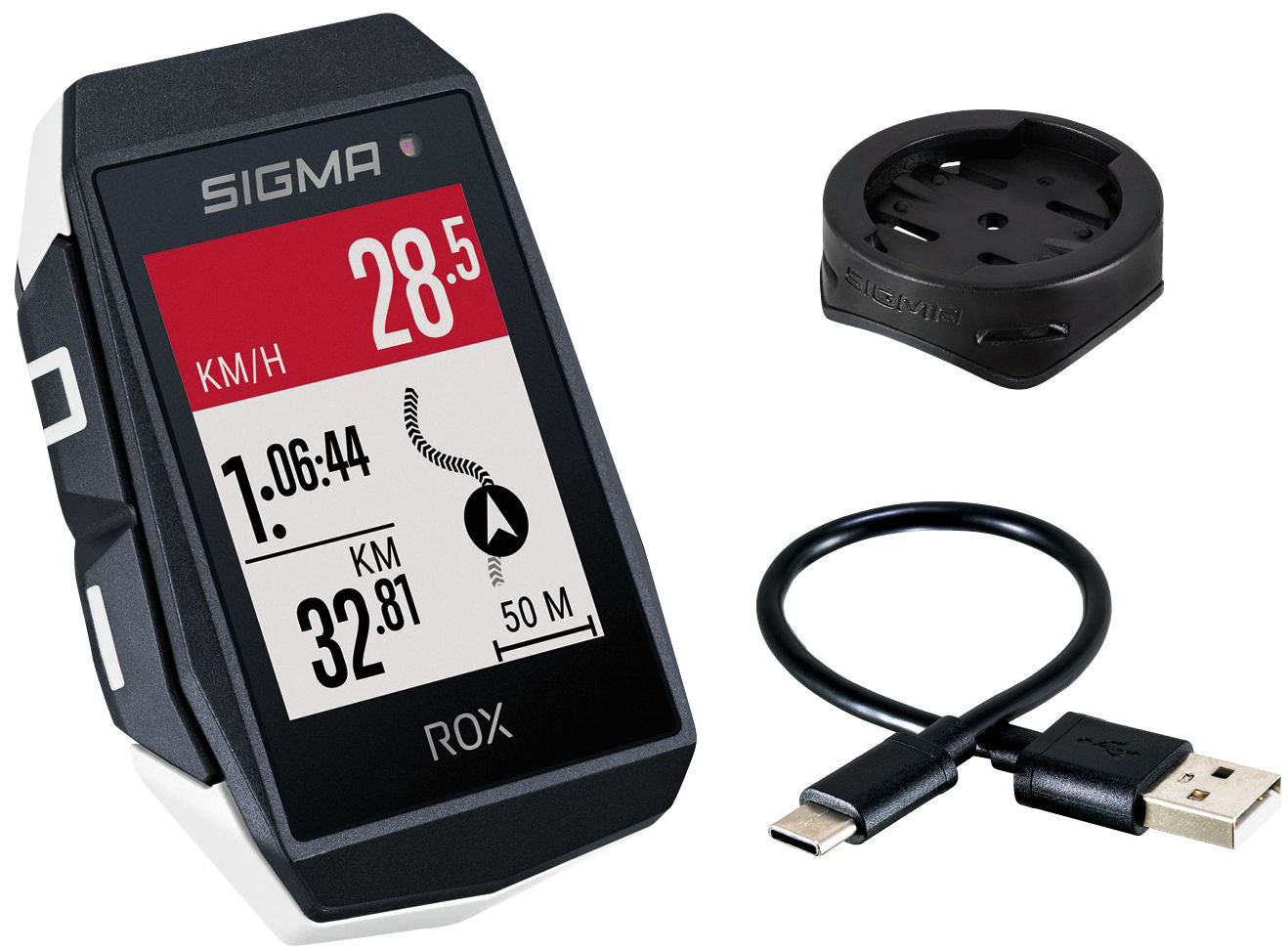 Sigma ROX 11.1 EVO GPS Support de guidon blanc Câble de charge USB-C