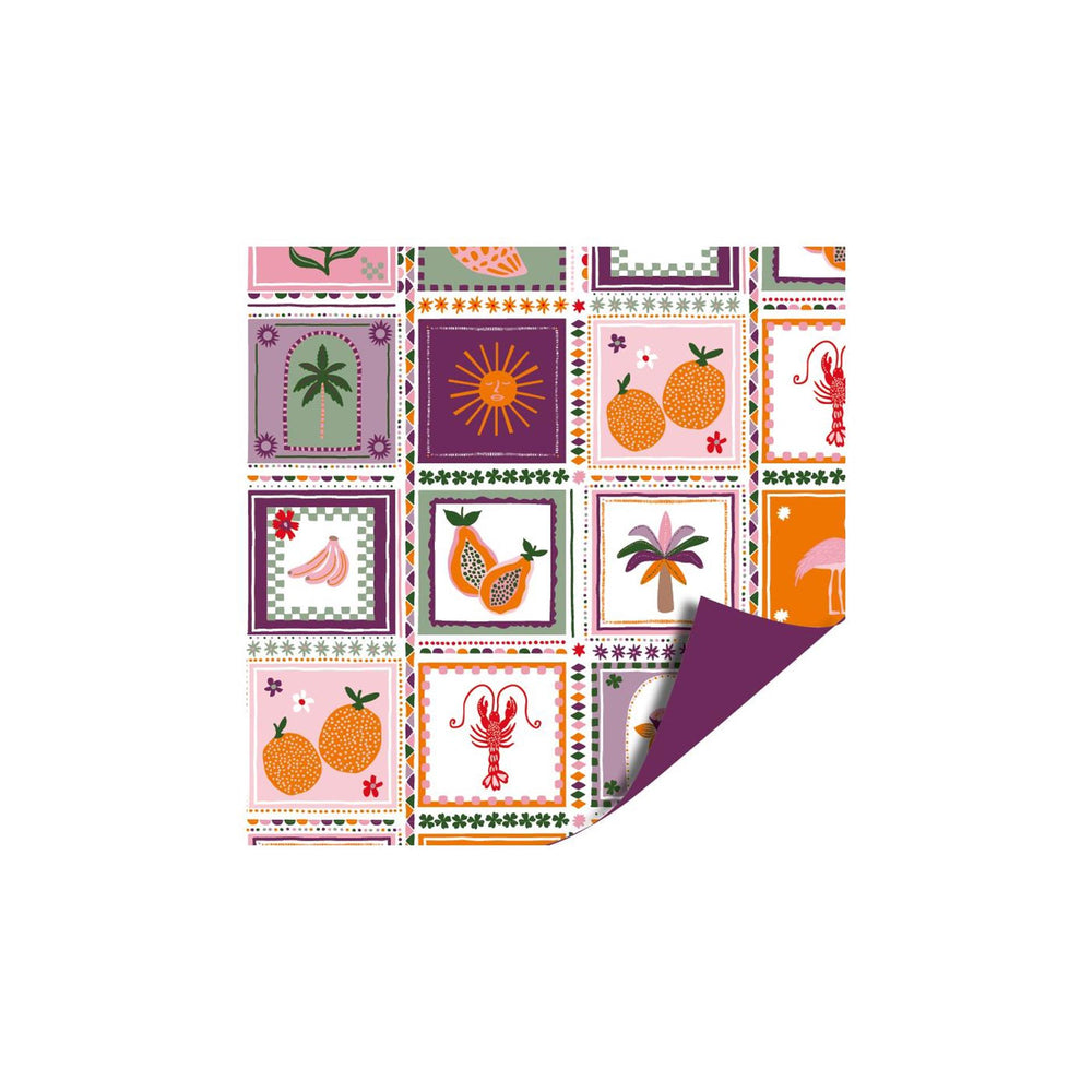 Kassaplan coated cadeaupapier dubbelzijdig 50cm 100m - bohemian summer paars