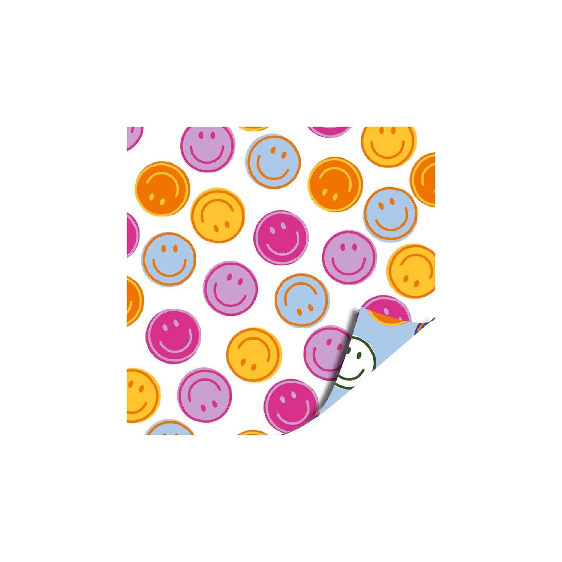 Kassaplan coated cadeaupapier dubbelzijdig 50cm 100m smileys blauw roze