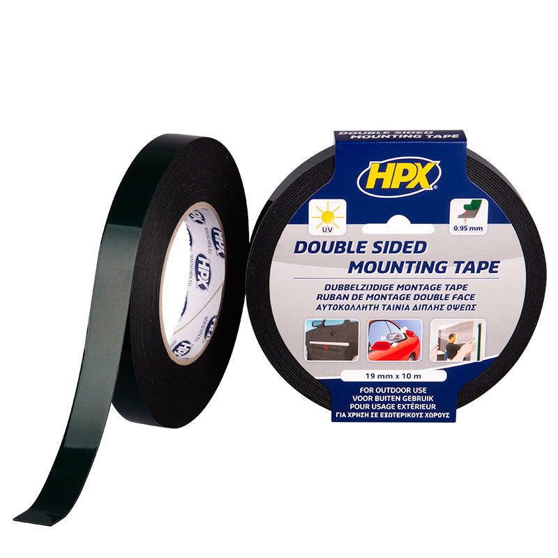 Hpx producten dubbelzijdig bevestigingstape zwart 19mm x 10m