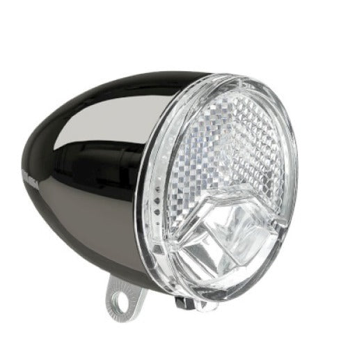 Axa led voorlicht koplamp 606 auto on off naaf 15 lux dark chrome 60cm blister