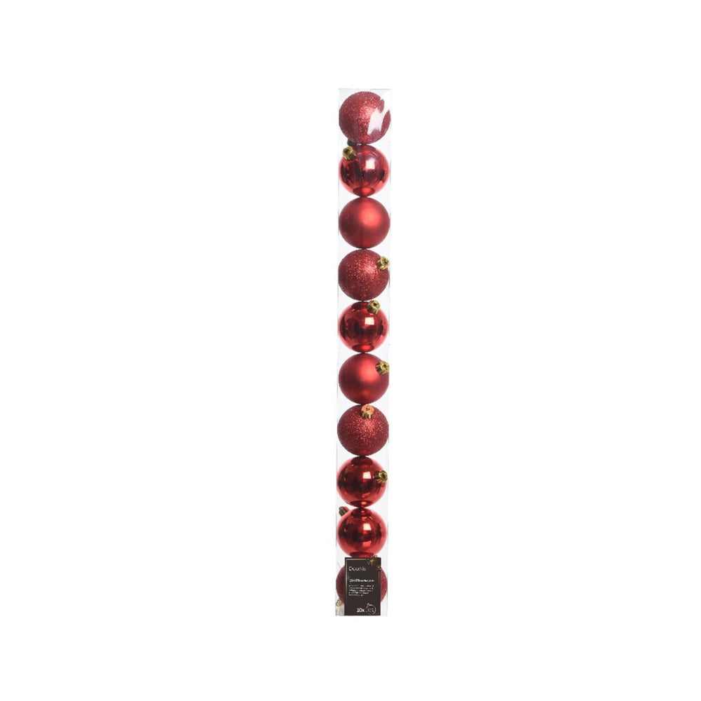Decoris kerstballen kerst rood van kunststof dia 6 cm 10-delig