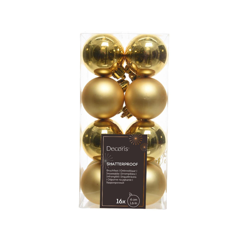 Decoris kerstballen van kunststof glans goud dia.4 cm 16-delig