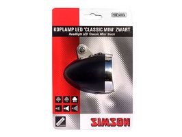 Simson voorvorkkoplamp Classic Mini zwart incl. lamphouder knuppel. op kaart