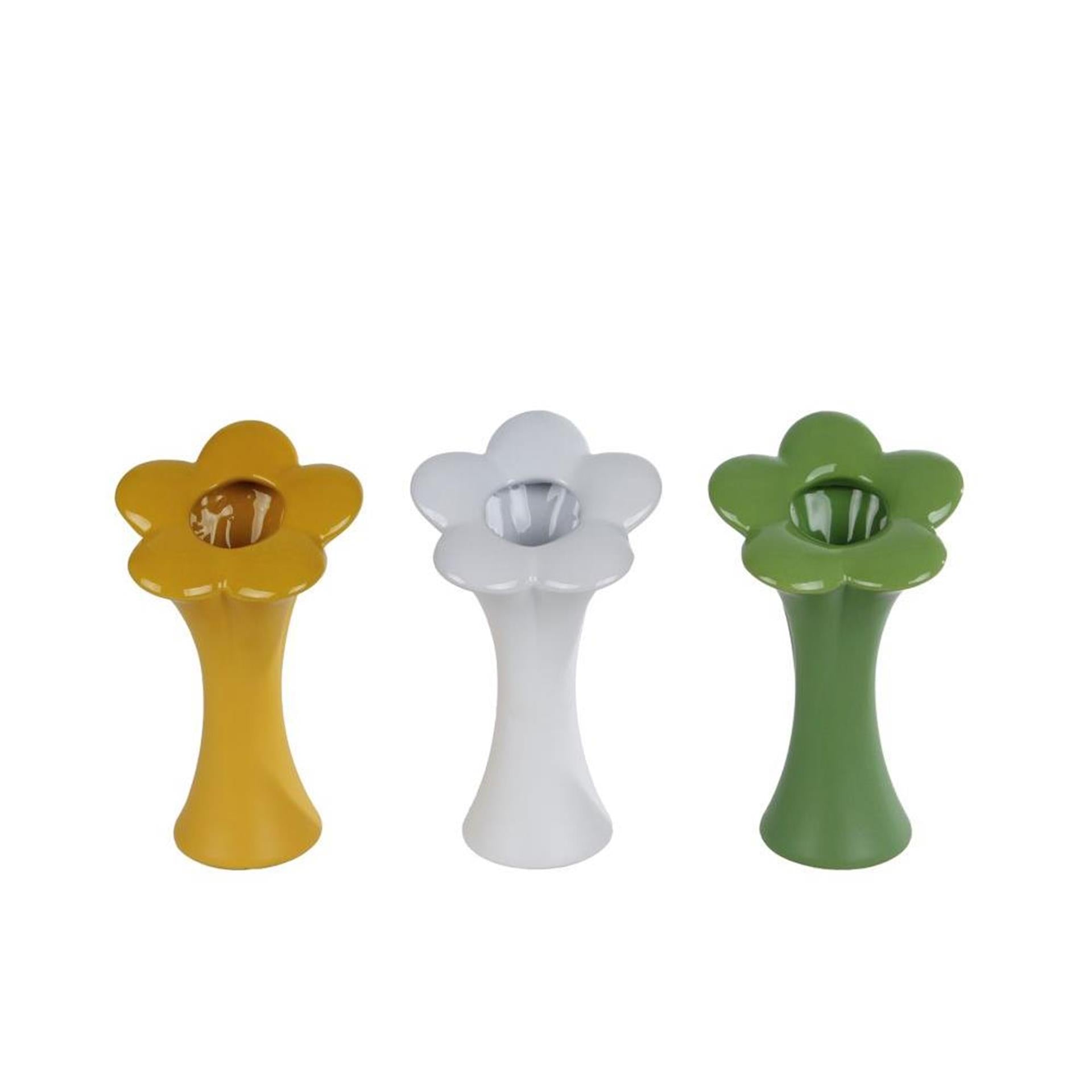 Cosydecor vaas bloem m groen geel wit aardewerk 9,5x9,5x20cm