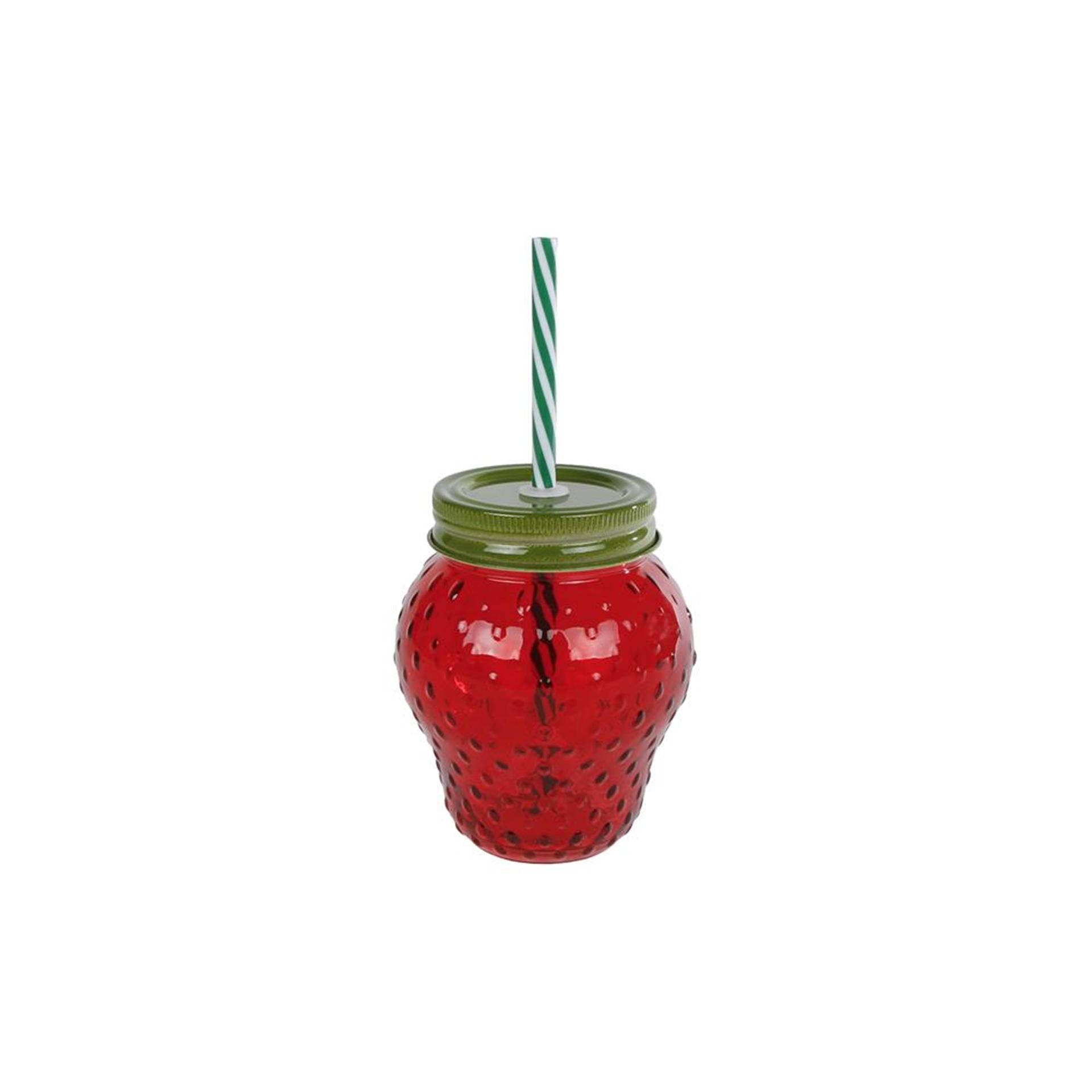 Aardbei drinkglas met rietje