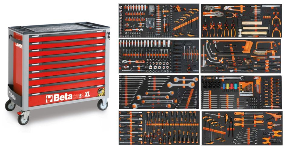 Beta 2400s xlr9 e-xxl | gereedschapswagen | 9 laden | rood | 614-delig - 024006256