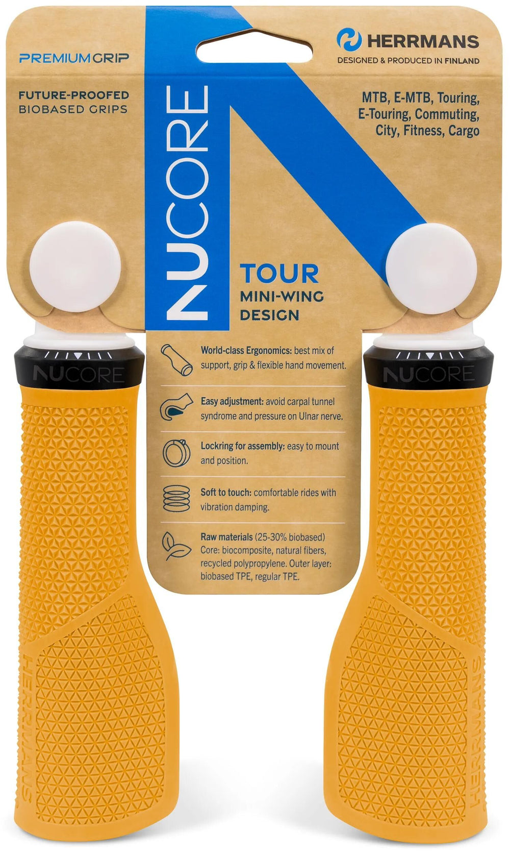 Herrmans handvatten nucore grip tour peak 130mm oranje