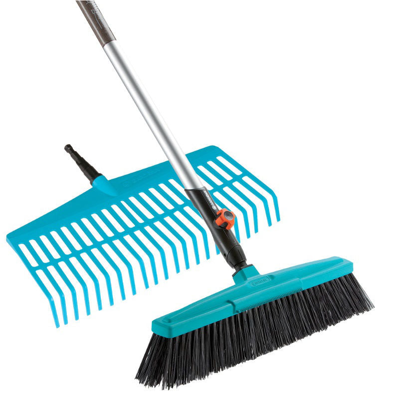 Gardena combisystem straatbezem en gazonhark bladhark (turquoise houtkleur, 3081-20)