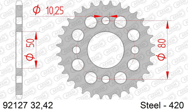 Afam chain wheel 420 42z steel silver