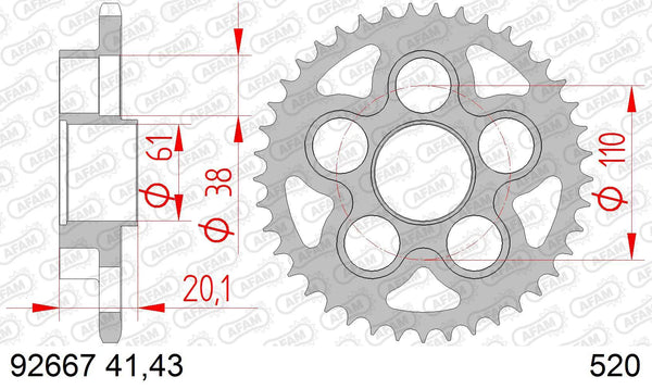 Afam chain wheel 520 41z steel silver