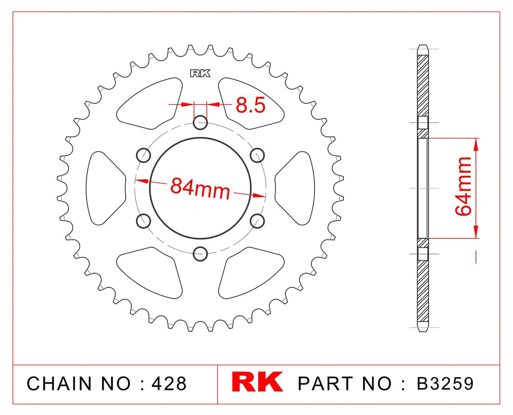Rk chain wheel 428 53z steel silver