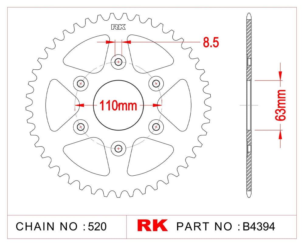 Rk chain wheel 520 45z steel black