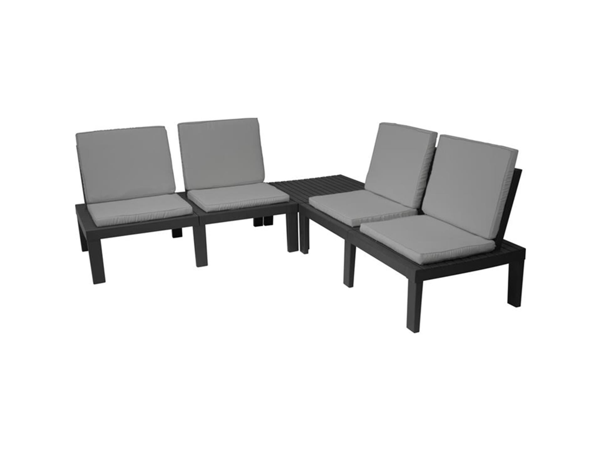 Pro garden tuinset molok 5-delig grijs met grijze kussens, voor 4 personen.