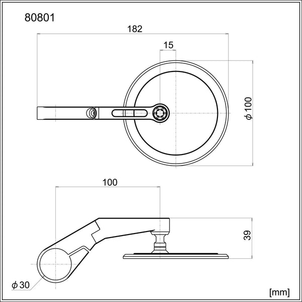 Daytona spiegel stuureinde d-mirror-17 mirrors barend flat round short sw e-mark