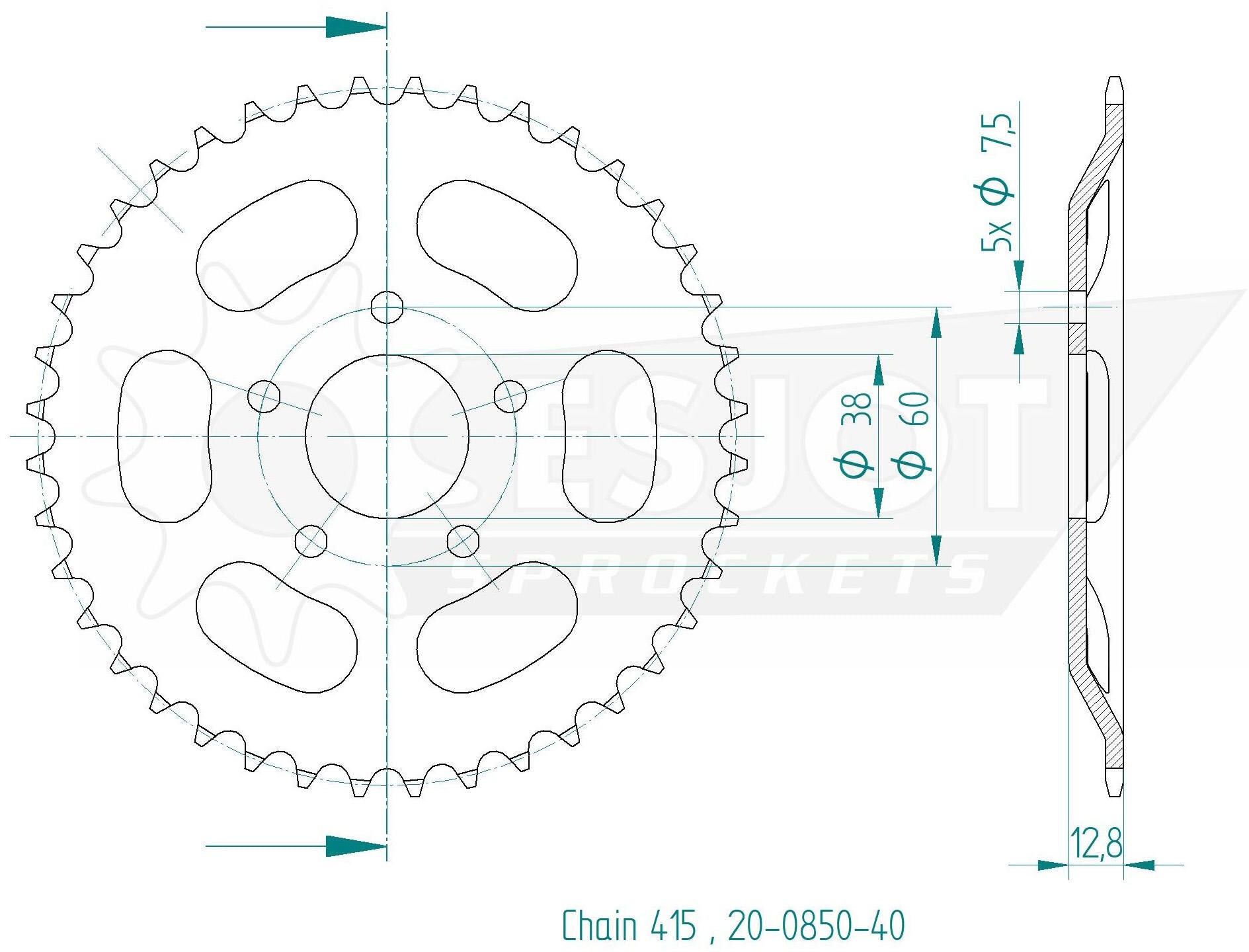Esjot achtertandwiel 0850 chain wheel 415 40z steel black