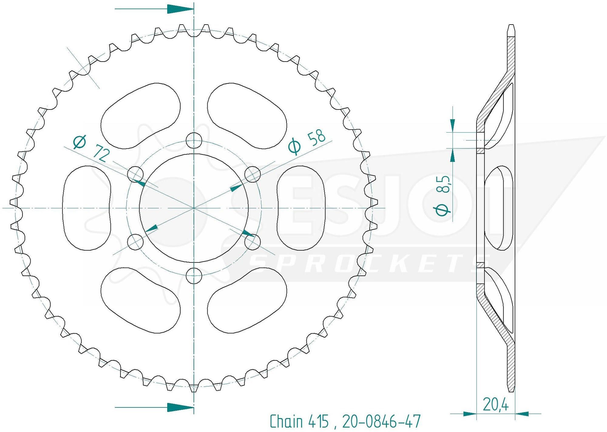 Esjot achtertandwiel 0846 chain wheel 415 47z steel black