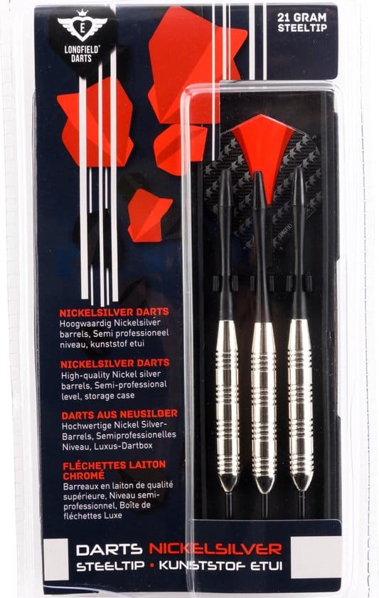 Engelhart longfield darts nikkelzilver dartpijlen 21 gram met hoesje