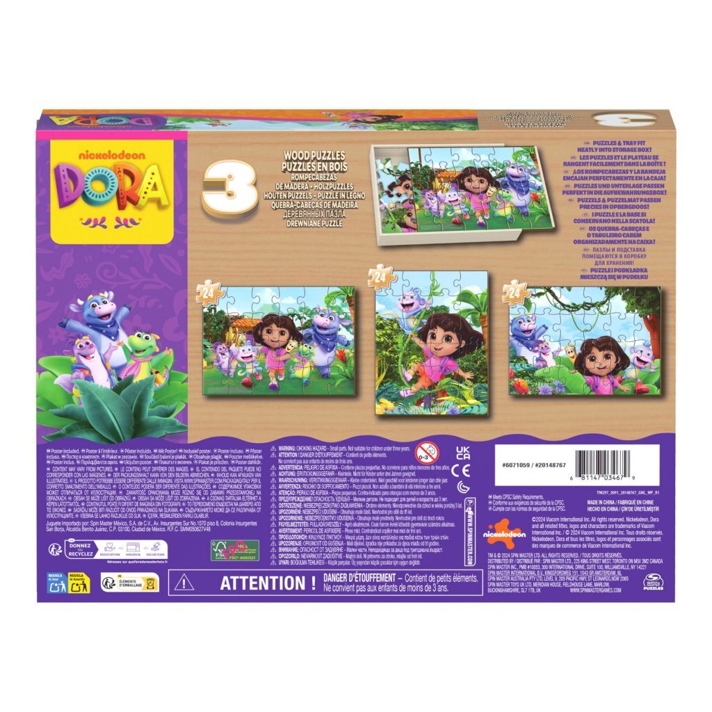 Dora 3in1 houten puzzel 3x24 stukjes