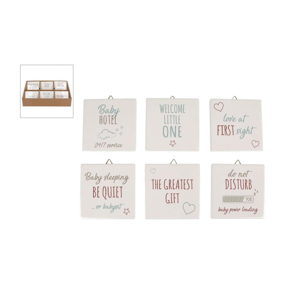 Home styling tegeltje baby met tekst aardewerk 10x10x0,7cm