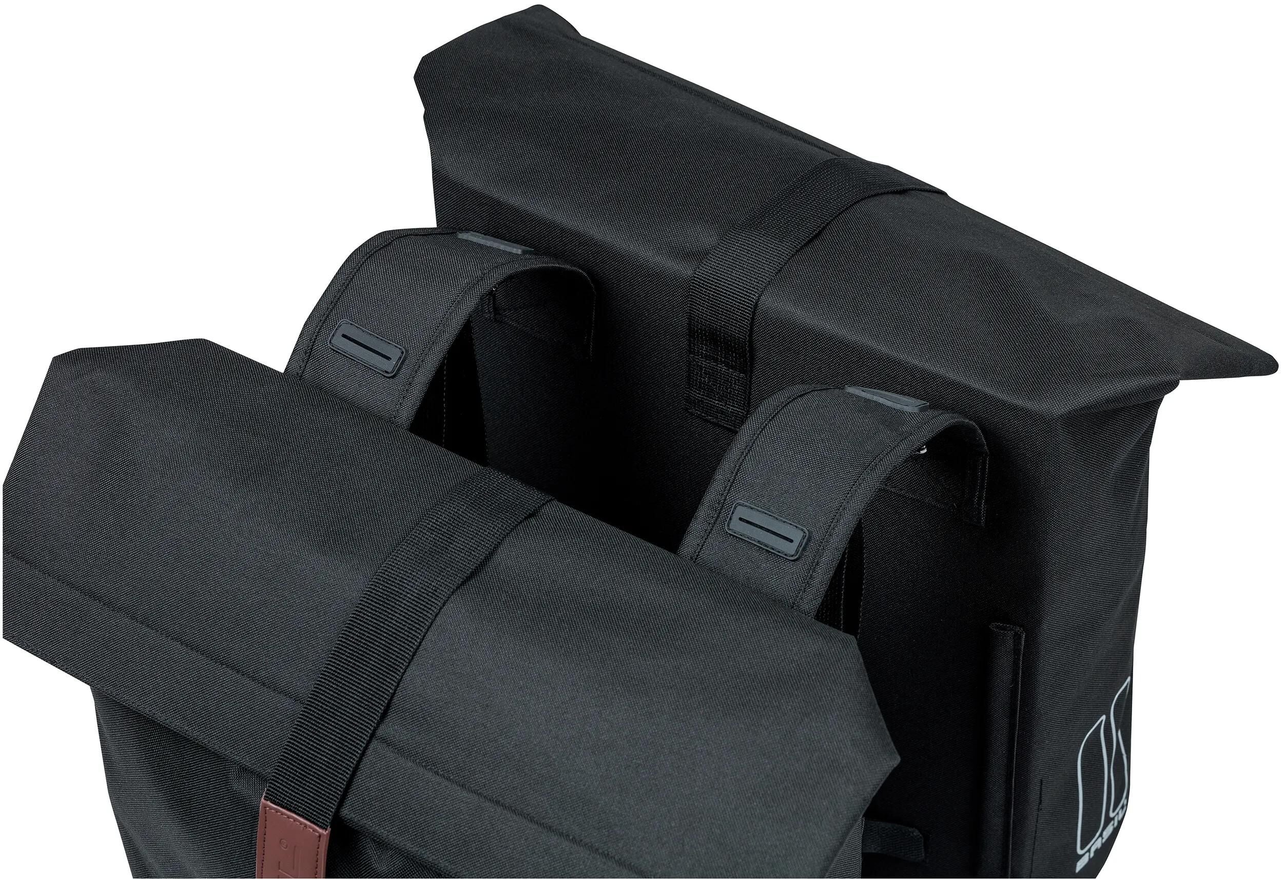 Basil City dubbele fietstas - waterafstotend polyester - zwart - Universal Bridge systeem - 28-32L