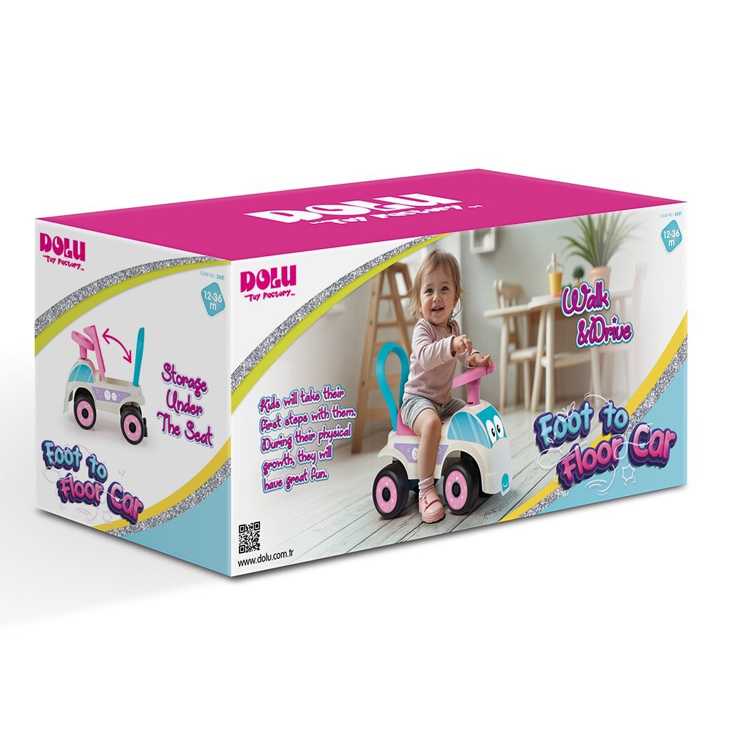 Dolu loopauto roze wit