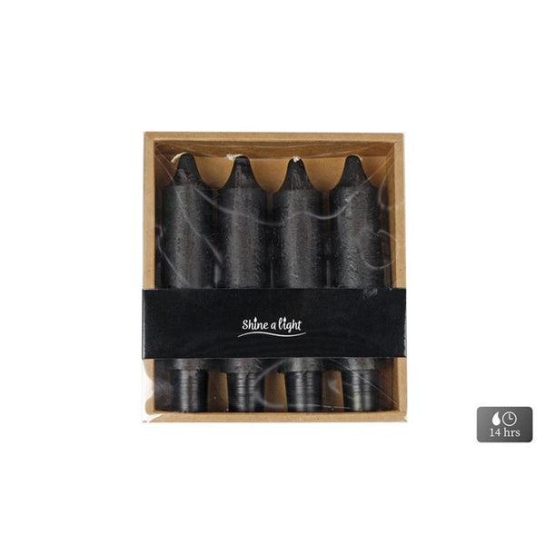 Cosydecor tafelkaars zwart 3x3x15cm 4 stuks