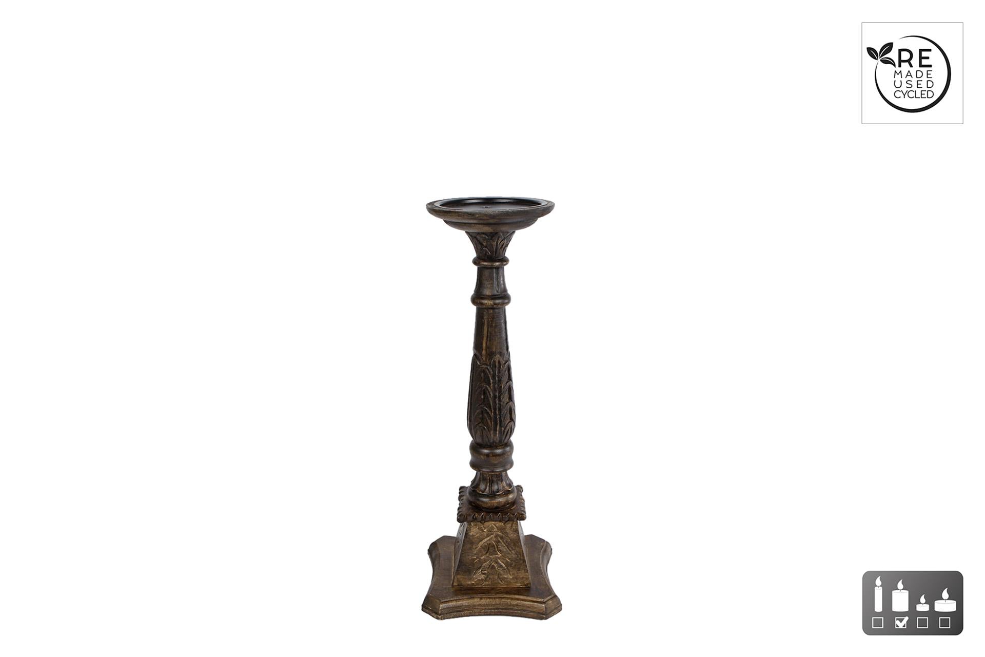 Cosydecor kandelaar kathedraal zwart hout h44cm
