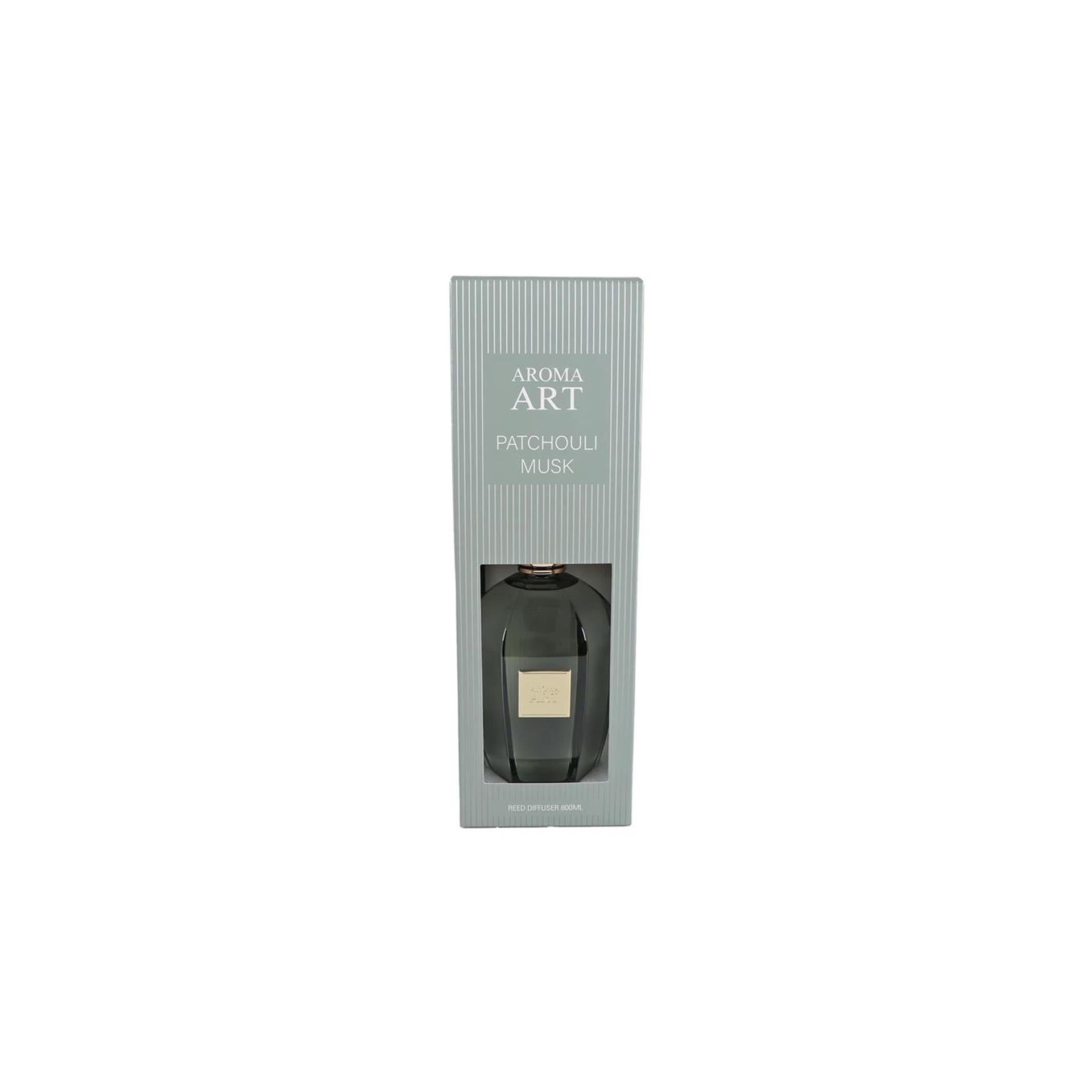 Geurverspreider aroma art patchouli musk 800ml groen glas 12x12x39cm