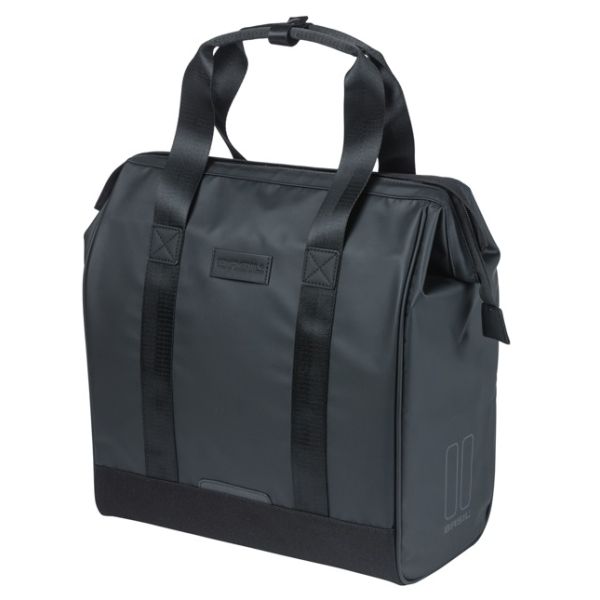 Basil tas grand tarpaulin shopper zwart mik hooks | 23l