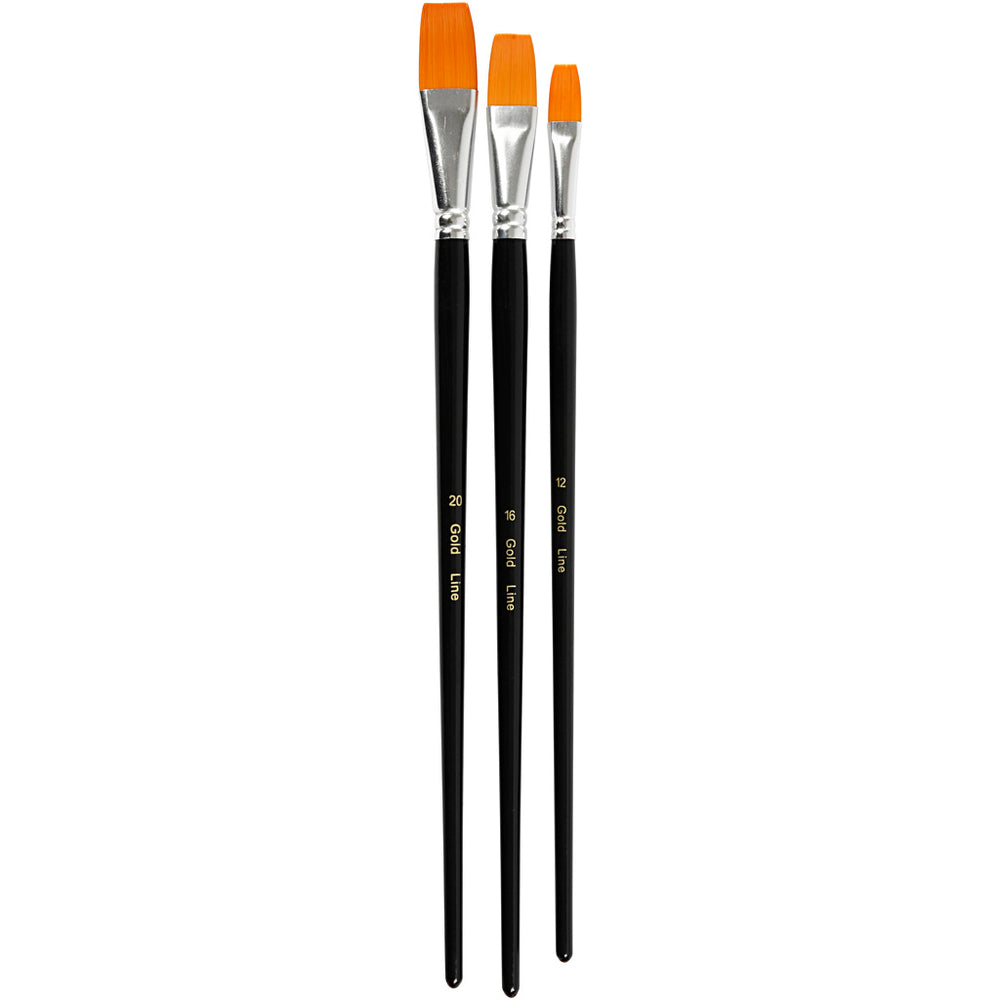 Gold line penselen, afm 12+16+20, l: 30-33 cm, b: 12-20 mm, plat, 3 stuk 1 doos