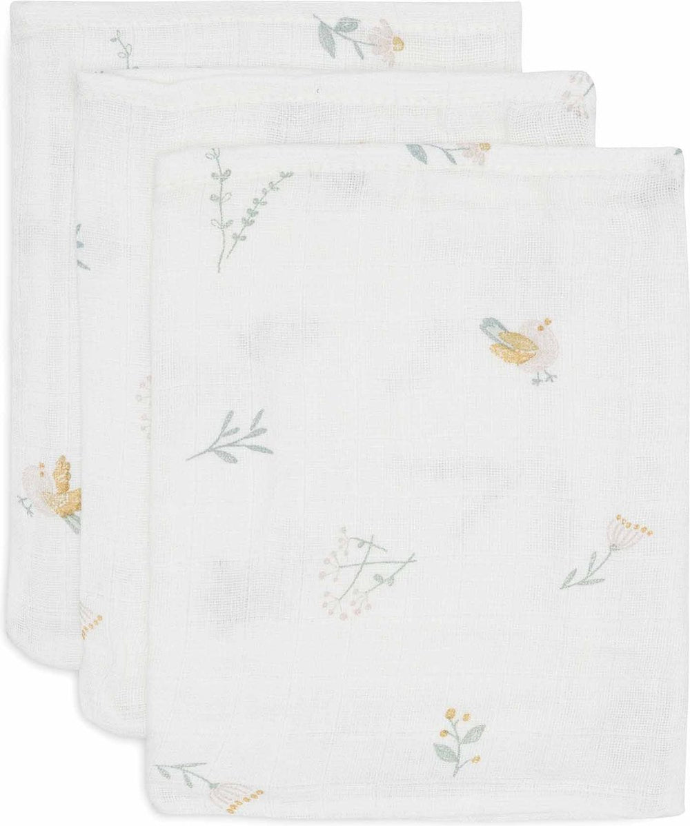 Jollein - baby hydrofiel washandje - katoen - 3 stuks - lovely birds - baby washand, hydrofiele washandjes -15x20cm