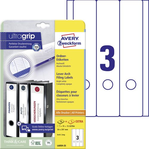 Ordnerrugetiketten avery l6059-25 59x297mm wit