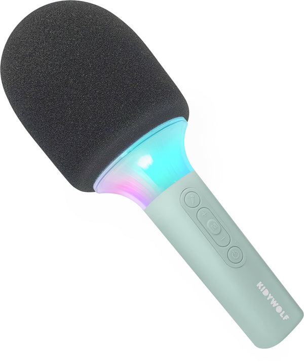 Kidywolf kidymic groen – draadloze karaoke microfoon voor kinderen met bluetooth, led lichteffecten stemvervorming - 4+