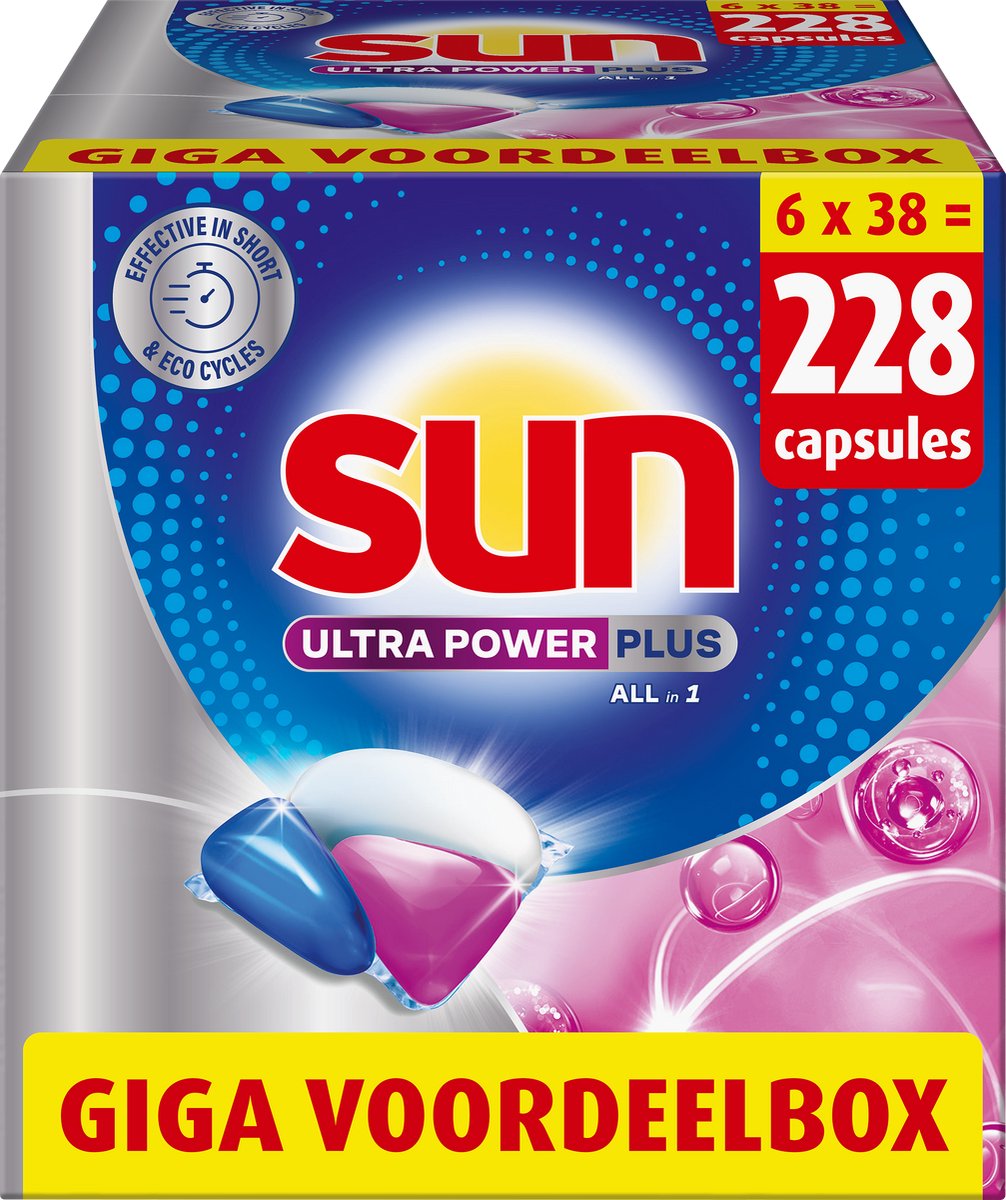 Sun - vaatwastabletten - ultra power plus - all-in 1 - 228 capsules - voordeelverpakking