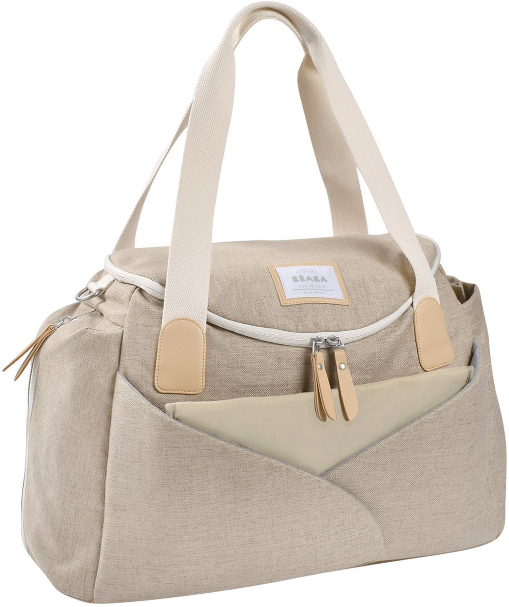 Béaba sydney ii verzorgingstas 21 l - luiertas met uitklapbare cocon-verschoonruimte - 100% gerecycled polyester met grs-certificaat - isothermisch zijvak en fopspeentasje - kinderwagen- en trolleybevestiging - grijs beige