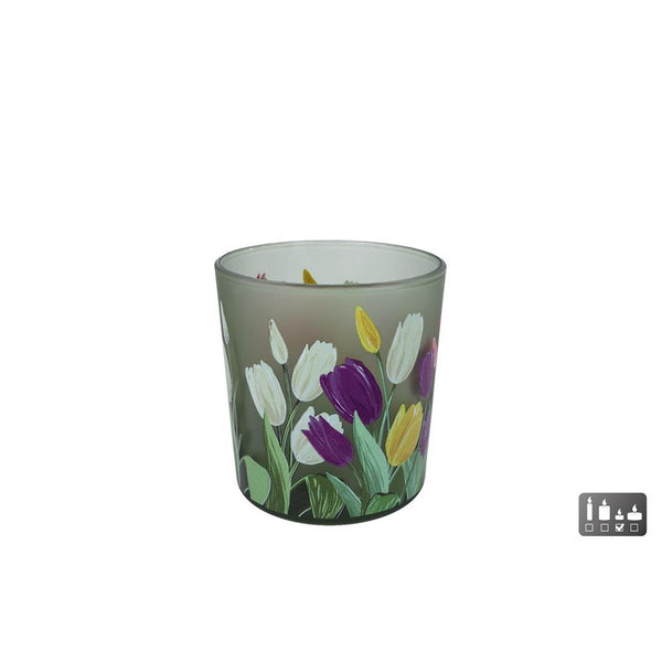 Theelicht tulp s multicolor glas 7,5x7,5x8cm
