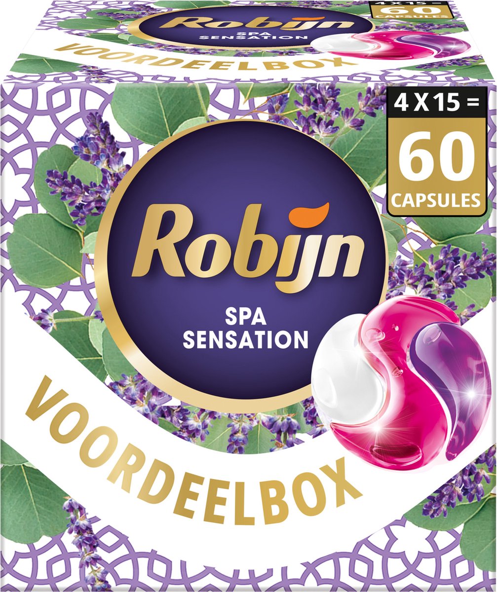 Robijn - 3-in-1 wascapsules - color spa sensation - wasmiddel voordeelverpakking - 4 x 15 stuks - 60 wasbeurten