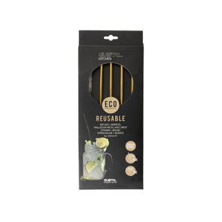 Gusta RVS rietjes + borstel goud 4 stuks