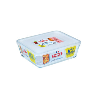 Pyrex cook freeze glazen rechthoekige schaal met plastic deksel