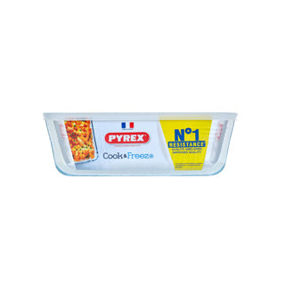 Pyrex cook freeze glazen rechthoekige schaal met plastic deksel
