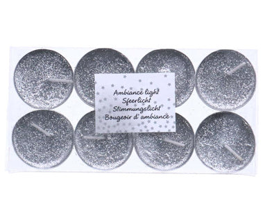 Overige merken glitter theelichten 8 stuks zilver