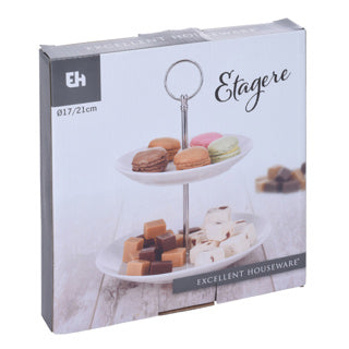 Excellent houseware etagere porselein 2 dlg ø 17 cm + 21 cm hoog 25 cm | 2 stuks